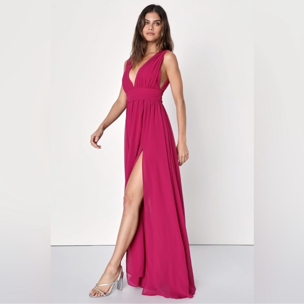 Lulus Heavenly Hues NWOT size Large Magenta Maxi Dress Chiffon‎ Formal Gown - Picture 15 of 15